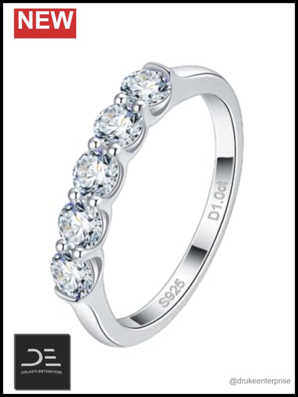 5 Stone Moissanite Wedding Band 925 Sterling Silver Half Eternity Ring